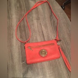 Coral color crossbody bag - some wear and tear as shown in pics